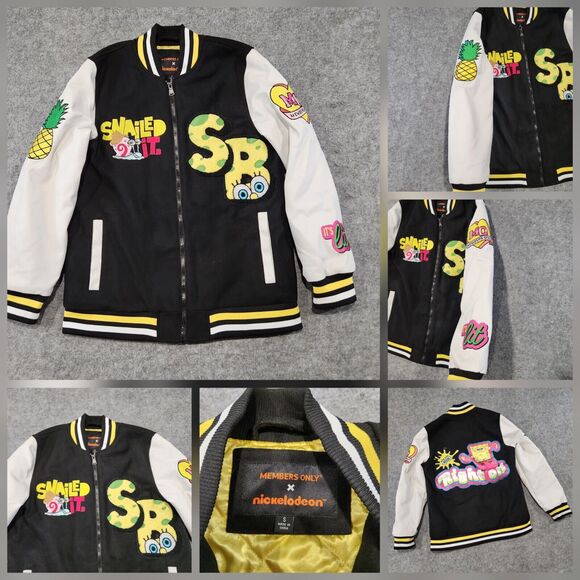 SpongeBob SquarePants Nickelodeon X Members Only Mens S Small Varsity Jacket - Picture 1 of 14